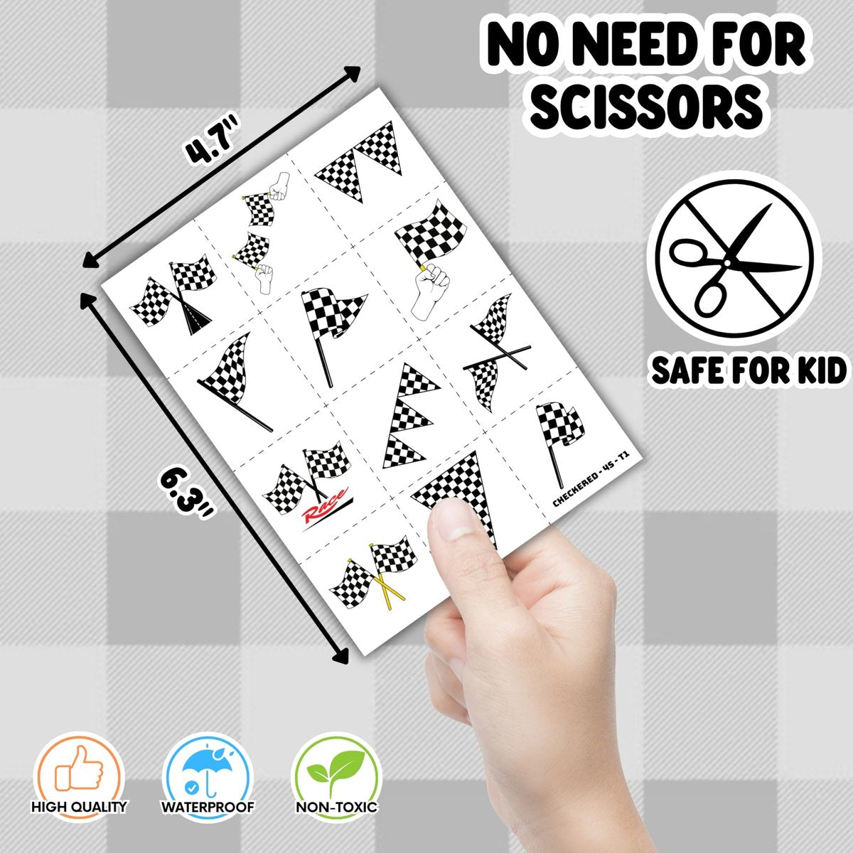 72-Piece Checkered Flag Party Set: 48 Temporary Tattoos & 24 Slap Bracelets – Racing-Themed Birthday Supplies, Baby Shower Gifts, Classroom Rewards & Party Decor - görsel 11