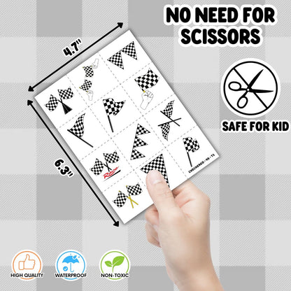 72-Piece Checkered Flag Party Set: 48 Temporary Tattoos & 24 Slap Bracelets – Racing-Themed Birthday Supplies, Baby Shower Gifts, Classroom Rewards & Party Decor