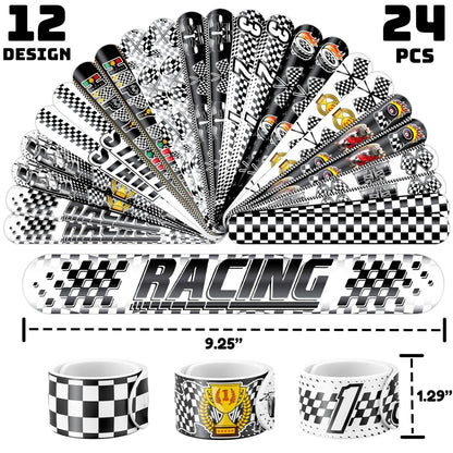 72-Piece Checkered Flag Party Set: 48 Temporary Tattoos & 24 Slap Bracelets – Racing-Themed Birthday Supplies, Baby Shower Gifts, Classroom Rewards & Party Decor