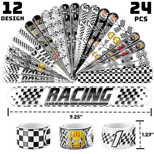 72-Piece Checkered Flag Party Set: 48 Temporary Tattoos & 24 Slap Bracelets – Racing-Themed Birthday Supplies, Baby Shower Gifts, Classroom Rewards & Party Decor - görsel 6