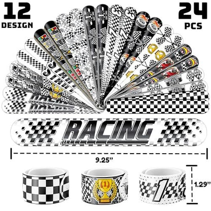 72-Piece Checkered Flag Party Set: 48 Temporary Tattoos & 24 Slap Bracelets – Racing-Themed Birthday Supplies, Baby Shower Gifts, Classroom Rewards & Party Decor