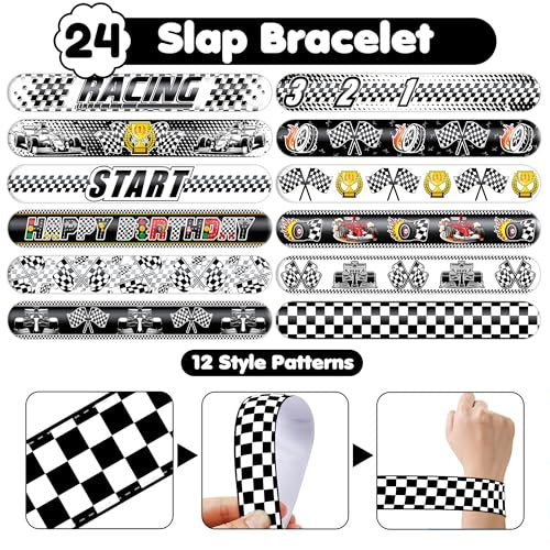 72-Piece Checkered Flag Party Set: 48 Temporary Tattoos & 24 Slap Bracelets – Racing-Themed Birthday Supplies, Baby Shower Gifts, Classroom Rewards & Party Decor - görsel 10