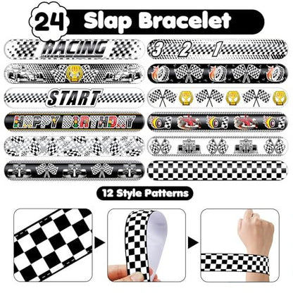 72-Piece Checkered Flag Party Set: 48 Temporary Tattoos & 24 Slap Bracelets – Racing-Themed Birthday Supplies, Baby Shower Gifts, Classroom Rewards & Party Decor