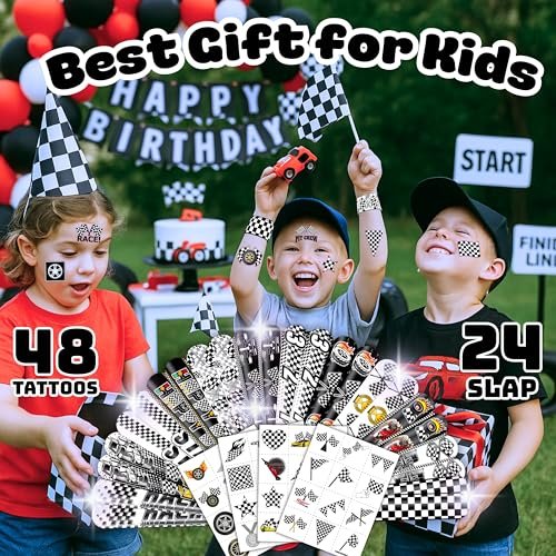 72-Piece Checkered Flag Party Set: 48 Temporary Tattoos & 24 Slap Bracelets – Racing-Themed Birthday Supplies, Baby Shower Gifts, Classroom Rewards & Party Decor - görsel 8