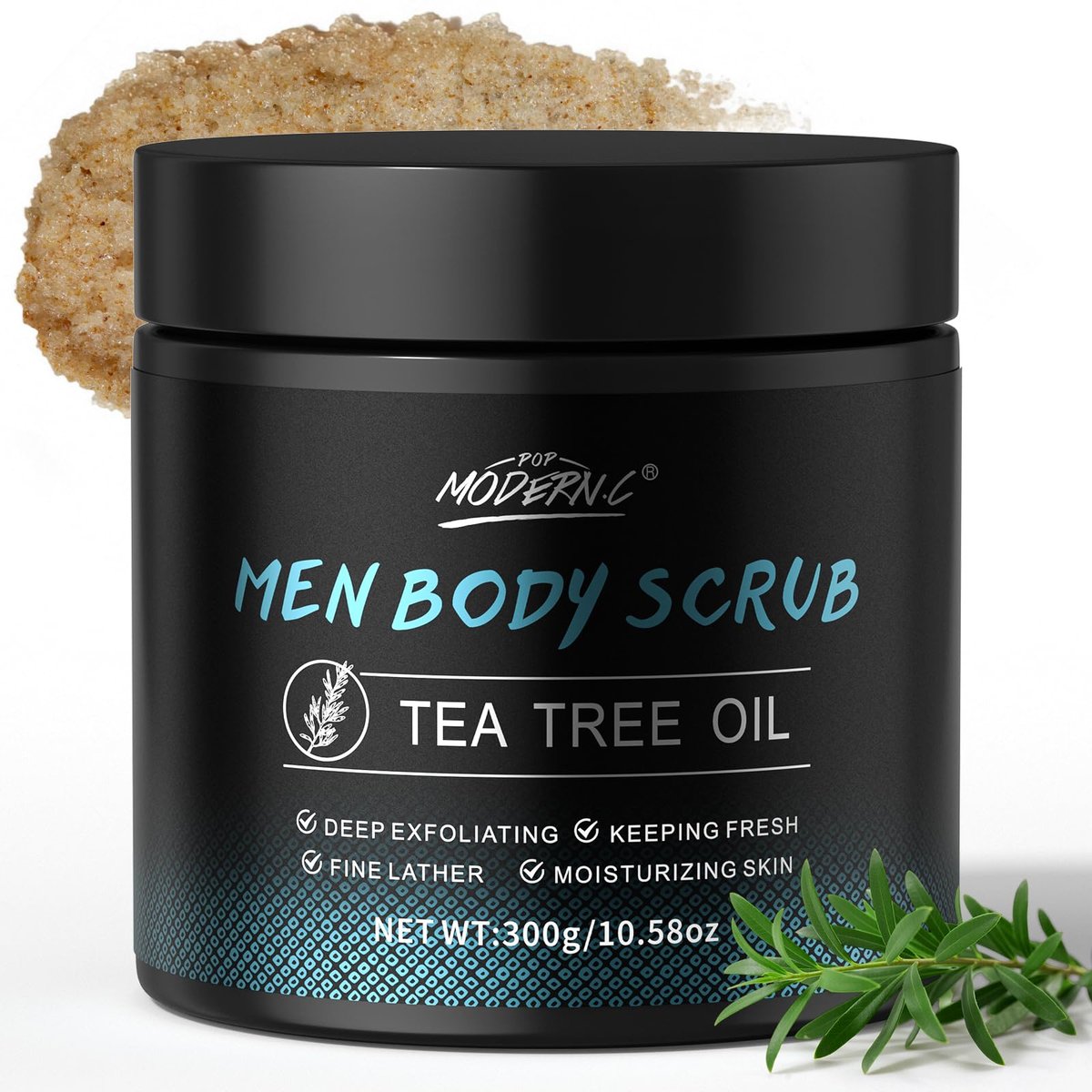 Men Body Scrub with Tea Tree Oil – Exfoliating Body Scrub for Men, Improves Odor, Smooths Rough Skin, Body Exfoliator for Back, Chest, Shoulders, Butt, Legs, Mens Exfoliating Body Wash with 2% BHA & 10% AHA (13.5 Fl Oz) Avelisse