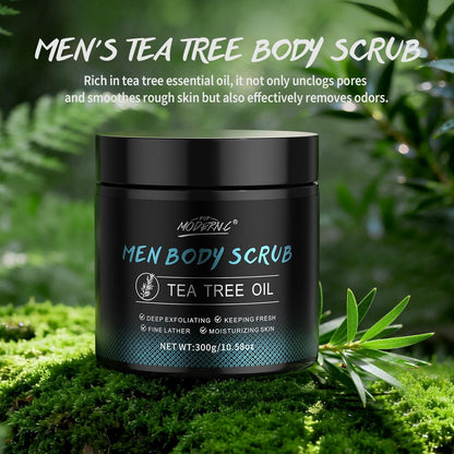 Men Body Scrub with Tea Tree Oil – Exfoliating Body Scrub for Men, Improves Odor, Smooths Rough Skin, Body Exfoliator for Back, Chest, Shoulders, Butt, Legs, Mens Exfoliating Body Wash with 2% BHA & 10% AHA (13.5 Fl Oz) Avelisse