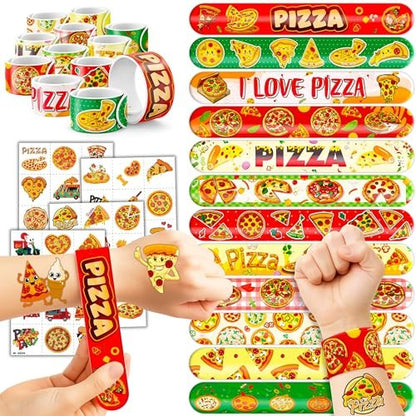 72-Piece Pizza Party Set: 48 Temporary Tattoos & 24 Slap Bracelets – Fun Food-Themed Birthday Supplies, Baby Shower Gifts, Classroom Rewards for Kids