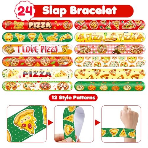 72-Piece Pizza Party Set: 48 Temporary Tattoos & 24 Slap Bracelets – Fun Food-Themed Birthday Supplies, Baby Shower Gifts, Classroom Rewards for Kids - görsel 12