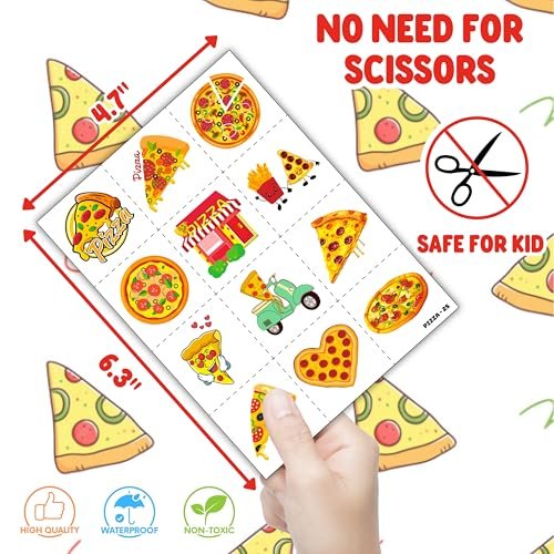 72-Piece Pizza Party Set: 48 Temporary Tattoos & 24 Slap Bracelets – Fun Food-Themed Birthday Supplies, Baby Shower Gifts, Classroom Rewards for Kids - görsel 14