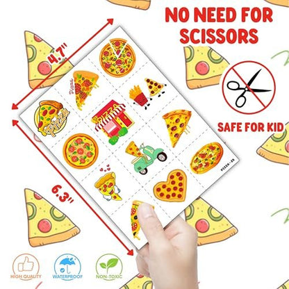 72-Piece Pizza Party Set: 48 Temporary Tattoos & 24 Slap Bracelets – Fun Food-Themed Birthday Supplies, Baby Shower Gifts, Classroom Rewards for Kids