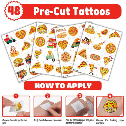72-Piece Pizza Party Set: 48 Temporary Tattoos & 24 Slap Bracelets – Fun Food-Themed Birthday Supplies, Baby Shower Gifts, Classroom Rewards for Kids