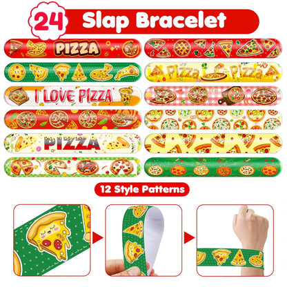 72-Piece Pizza Party Set: 48 Temporary Tattoos & 24 Slap Bracelets – Fun Food-Themed Birthday Supplies, Baby Shower Gifts, Classroom Rewards for Kids