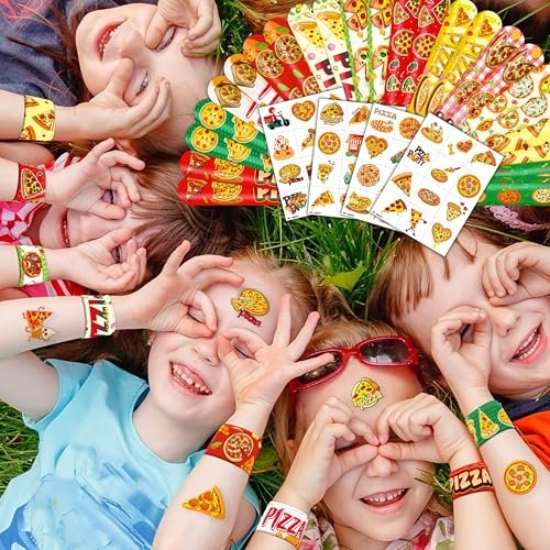 72-Piece Pizza Party Set: 48 Temporary Tattoos & 24 Slap Bracelets – Fun Food-Themed Birthday Supplies, Baby Shower Gifts, Classroom Rewards for Kids - görsel 16