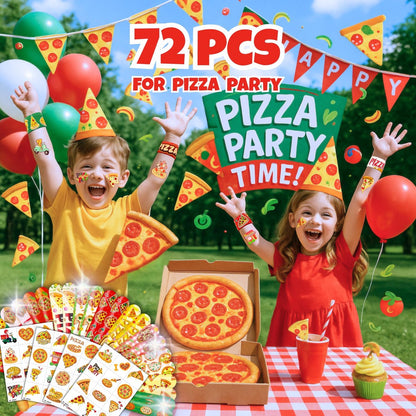 72-Piece Pizza Party Set: 48 Temporary Tattoos & 24 Slap Bracelets – Fun Food-Themed Birthday Supplies, Baby Shower Gifts, Classroom Rewards for Kids