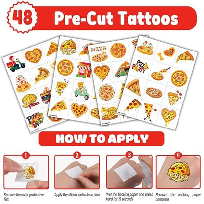 72-Piece Pizza Party Set: 48 Temporary Tattoos & 24 Slap Bracelets – Fun Food-Themed Birthday Supplies, Baby Shower Gifts, Classroom Rewards for Kids
