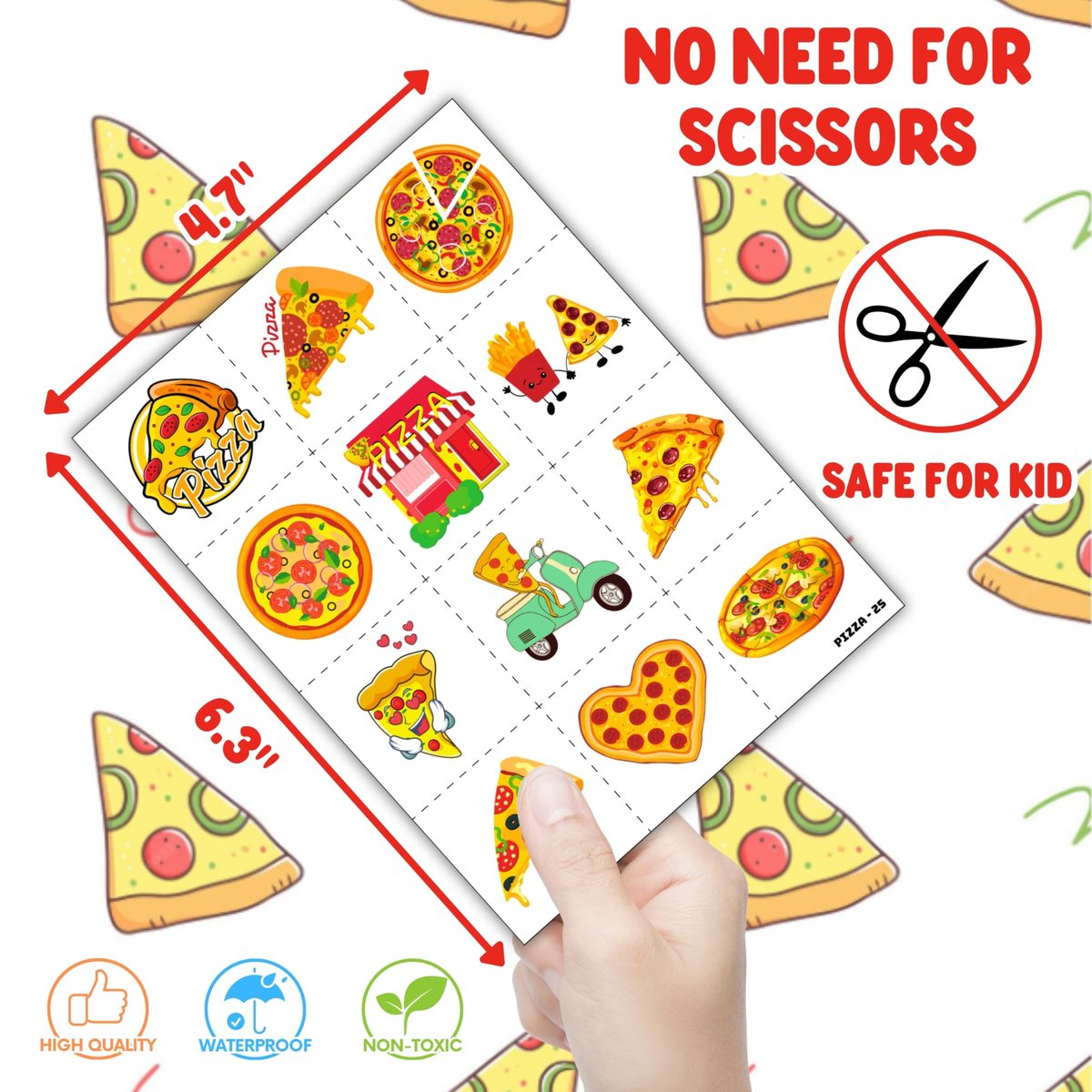 72-Piece Pizza Party Set: 48 Temporary Tattoos & 24 Slap Bracelets – Fun Food-Themed Birthday Supplies, Baby Shower Gifts, Classroom Rewards for Kids - görsel 13