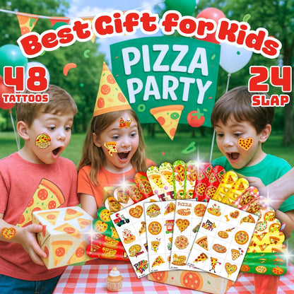 72-Piece Pizza Party Set: 48 Temporary Tattoos & 24 Slap Bracelets – Fun Food-Themed Birthday Supplies, Baby Shower Gifts, Classroom Rewards for Kids
