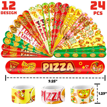 72-Piece Pizza Party Set: 48 Temporary Tattoos & 24 Slap Bracelets – Fun Food-Themed Birthday Supplies, Baby Shower Gifts, Classroom Rewards for Kids