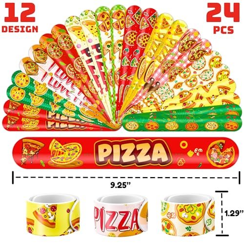 72-Piece Pizza Party Set: 48 Temporary Tattoos & 24 Slap Bracelets – Fun Food-Themed Birthday Supplies, Baby Shower Gifts, Classroom Rewards for Kids - görsel 6