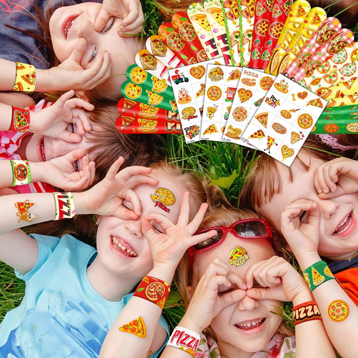 72-Piece Pizza Party Set: 48 Temporary Tattoos & 24 Slap Bracelets – Fun Food-Themed Birthday Supplies, Baby Shower Gifts, Classroom Rewards for Kids - görsel 15