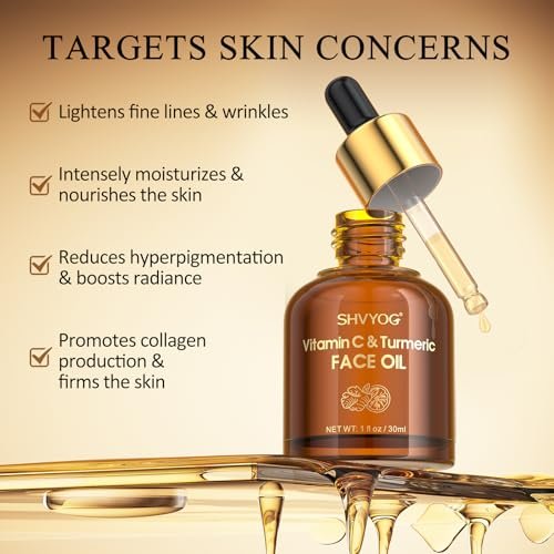 SHVYOG Vitamin C Turmeric Face Oil – Moisturizing, Firming Oil for Dry Skin, Wrinkles & Uneven Tone, 1 Fl Oz Avelisse
