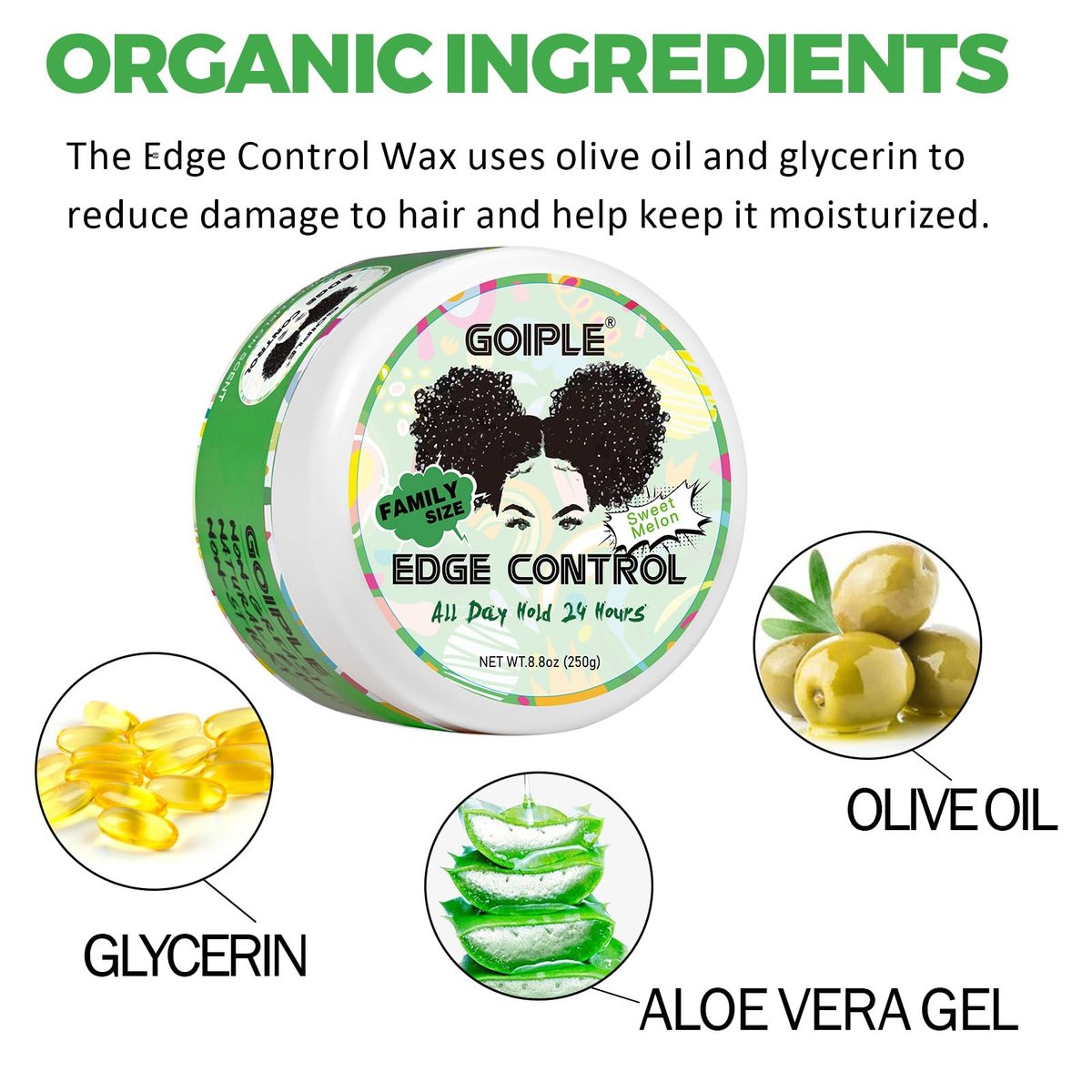 8.8 OZ Edge Control Wax for Women – Strong Hold, Non-Greasy Edge Smoother Styling Gel for Black Hair – No Flaking, White Residue, Shine and Smooth (Sweet Melon) - görsel 3
