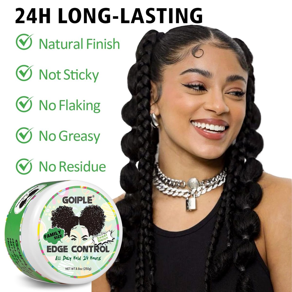 8.8 OZ Edge Control Wax for Women – Strong Hold, Non-Greasy Edge Smoother Styling Gel for Black Hair – No Flaking, White Residue, Shine and Smooth (Sweet Melon) - görsel 7