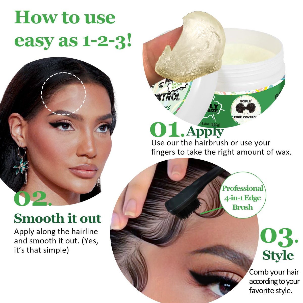 8.8 OZ Edge Control Wax for Women – Strong Hold, Non-Greasy Edge Smoother Styling Gel for Black Hair – No Flaking, White Residue, Shine and Smooth (Sweet Melon) - görsel 11