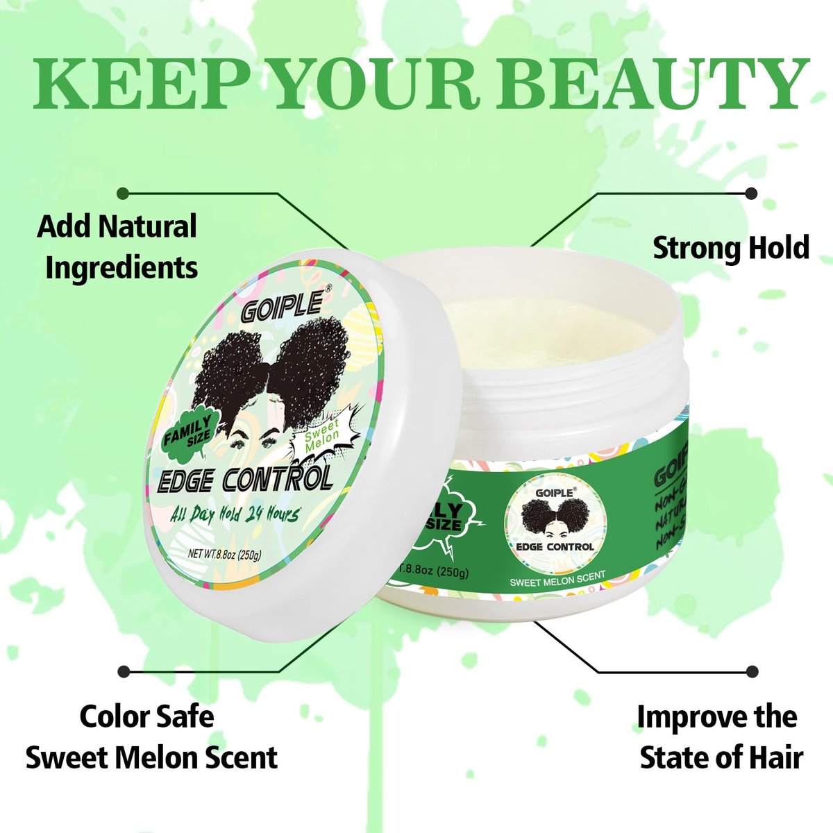 8.8 OZ Edge Control Wax for Women – Strong Hold, Non-Greasy Edge Smoother Styling Gel for Black Hair – No Flaking, White Residue, Shine and Smooth (Sweet Melon) - görsel 5