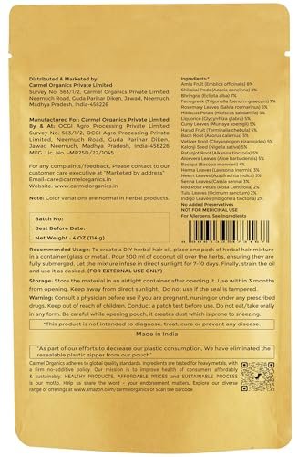 CARMEL ORGANICS Herbal Hair Oil Mix | 21 Herbs for Hair Growth | DIY Oil Infusion | Bhringraj, Fenugreek, Rosemary, Hibiscus | No Preservatives, Non-GMO | 4 oz - görsel 4