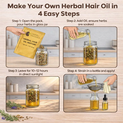 CARMEL ORGANICS Herbal Hair Oil Mix | 21 Herbs for Hair Growth | DIY Oil Infusion | Bhringraj, Fenugreek, Rosemary, Hibiscus | No Preservatives, Non-GMO | 4 oz