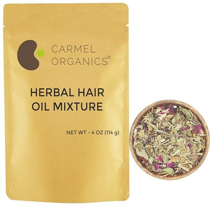 CARMEL ORGANICS Herbal Hair Oil Mix | 21 Herbs for Hair Growth | DIY Oil Infusion | Bhringraj, Fenugreek, Rosemary, Hibiscus | No Preservatives, Non-GMO | 4 oz
