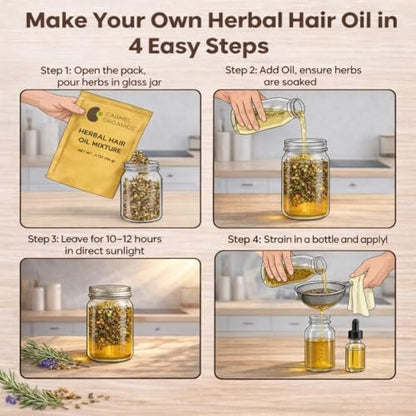 CARMEL ORGANICS Herbal Hair Oil Mix | 21 Herbs for Hair Growth | DIY Oil Infusion | Bhringraj, Fenugreek, Rosemary, Hibiscus | No Preservatives, Non-GMO | 4 oz