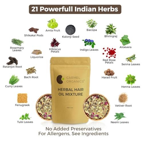CARMEL ORGANICS Herbal Hair Oil Mix | 21 Herbs for Hair Growth | DIY Oil Infusion | Bhringraj, Fenugreek, Rosemary, Hibiscus | No Preservatives, Non-GMO | 4 oz - görsel 6