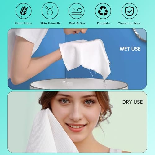 ONLYCARE Disposable Face Towel - Biodegradable Cotton Facial Towels, Super Thick Soft Towelettes for Sensitive Skin, Makeup Remover Dry Wipes, 10x12 Inch, 50 Count (1 Pack) - görsel 10