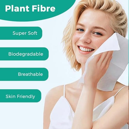 ONLYCARE Disposable Face Towel - Biodegradable Cotton Facial Towels, Super Thick Soft Towelettes for Sensitive Skin, Makeup Remover Dry Wipes, 10x12 Inch, 50 Count (1 Pack)