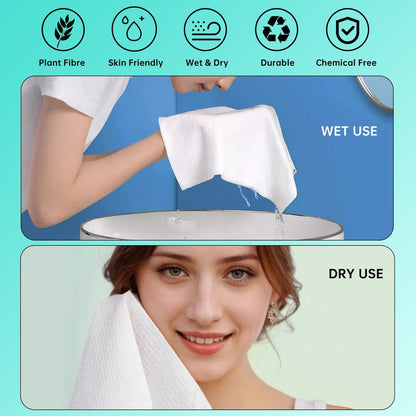 ONLYCARE Disposable Face Towel - Biodegradable Cotton Facial Towels, Super Thick Soft Towelettes for Sensitive Skin, Makeup Remover Dry Wipes, 10x12 Inch, 50 Count (1 Pack)