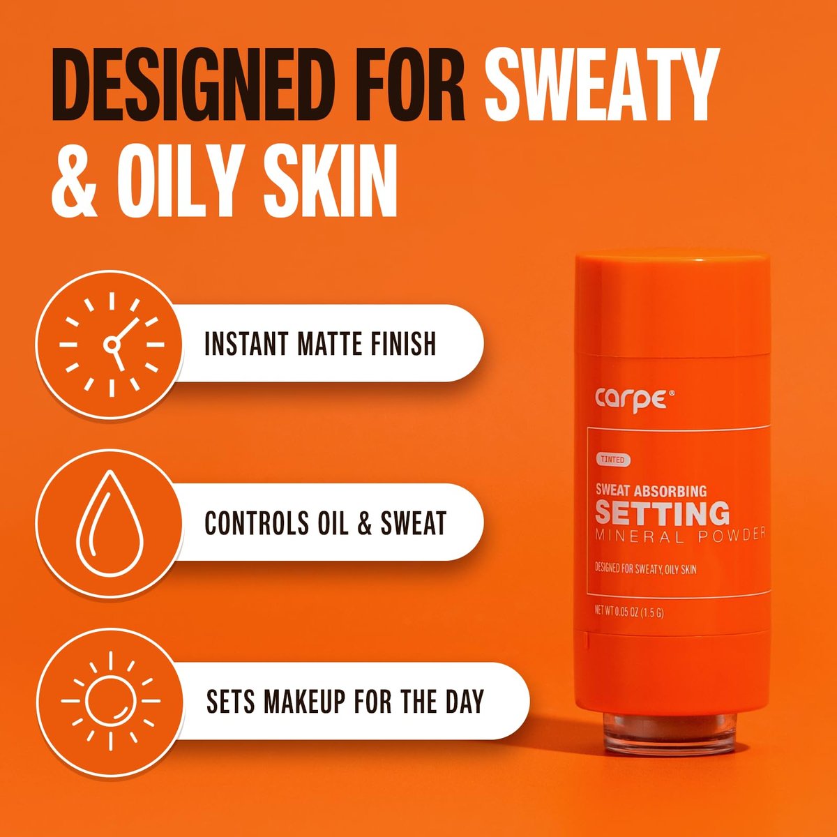 Carpe Sweat Absorbing Translucent Mineral Powder – Mess-Free Loose Powder for Oil & Sweat Control, Makeup Setting Powder for Oily Skin, Matte Finish, Gentle on Skin Avelisse