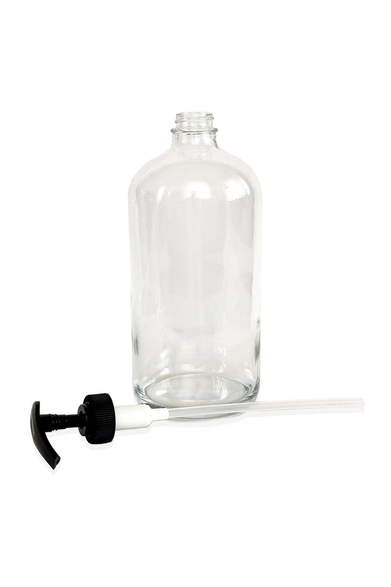 Vivaplex 32 oz Clear Glass Bottles with Black Lotion Pumps (2-Pack) - Large Empty Dispensers for Soap, Lotion, and More Avelisse