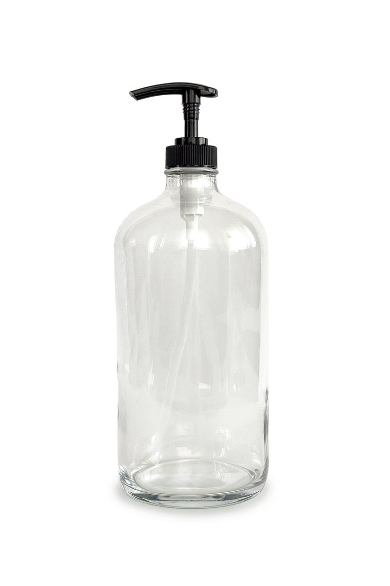 Vivaplex 32 oz Clear Glass Bottles with Black Lotion Pumps (2-Pack) - Large Empty Dispensers for Soap, Lotion, and More Avelisse