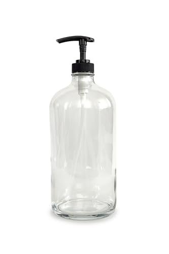 Vivaplex 32 oz Clear Glass Bottles with Black Lotion Pumps (2-Pack) - Large Empty Dispensers for Soap, Lotion, and More Avelisse