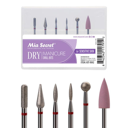 6-Piece Dry Manicure Drill Bits Set - Mia Secret Professional Nail Bits for Sensitive Skin, Made in USA Avelisse