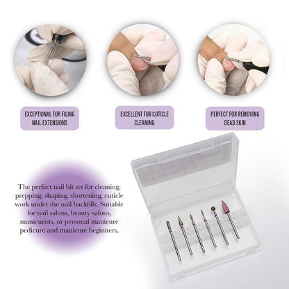 6-Piece Dry Manicure Drill Bits Set - Mia Secret Professional Nail Bits for Sensitive Skin, Made in USA Avelisse