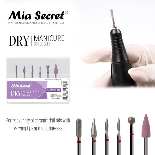6-Piece Dry Manicure Drill Bits Set - Mia Secret Professional Nail Bits for Sensitive Skin, Made in USA Avelisse
