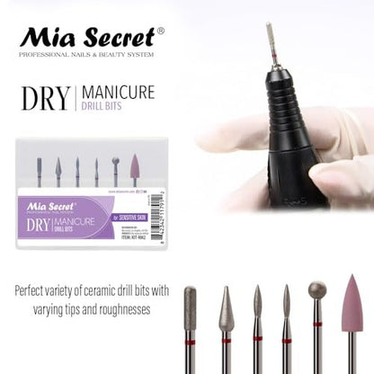 6-Piece Dry Manicure Drill Bits Set - Mia Secret Professional Nail Bits for Sensitive Skin, Made in USA Avelisse