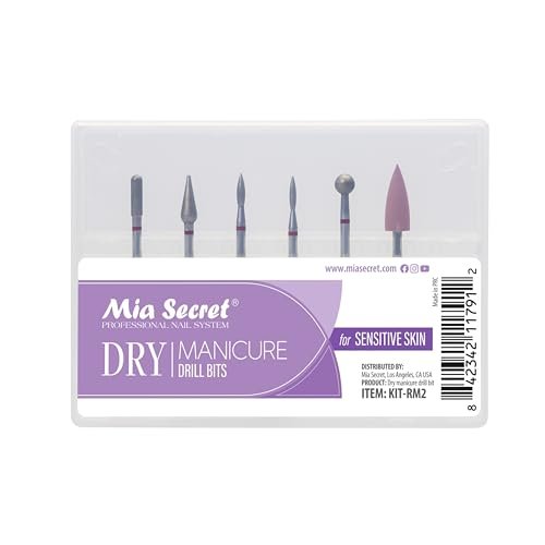 6-Piece Dry Manicure Drill Bits Set - Mia Secret Professional Nail Bits for Sensitive Skin, Made in USA Avelisse