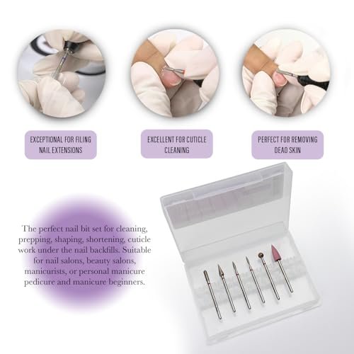6-Piece Dry Manicure Drill Bits Set - Mia Secret Professional Nail Bits for Sensitive Skin, Made in USA Avelisse
