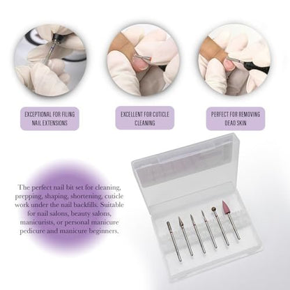 6-Piece Dry Manicure Drill Bits Set - Mia Secret Professional Nail Bits for Sensitive Skin, Made in USA Avelisse