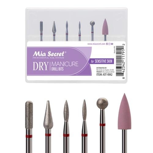 6-Piece Dry Manicure Drill Bits Set - Mia Secret Professional Nail Bits for Sensitive Skin, Made in USA Avelisse