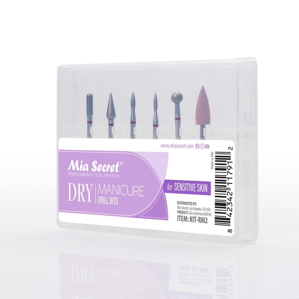 6-Piece Dry Manicure Drill Bits Set - Mia Secret Professional Nail Bits for Sensitive Skin, Made in USA Avelisse